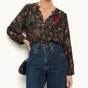 Natalie Martin Tolan Shirt Size Medium Lehua Print Black Silk